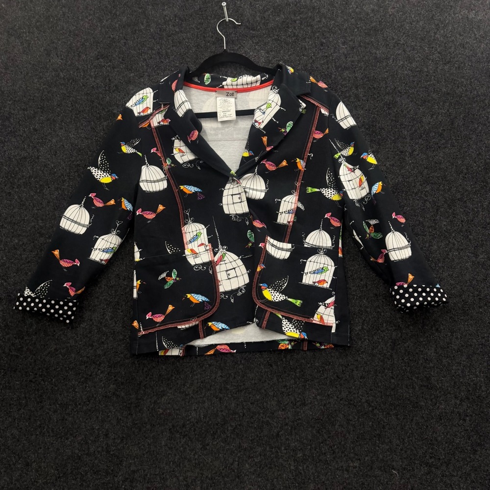Zoe Bird Cage Print Blazer Top Black Cottagecore Y2K Medium 8M8260